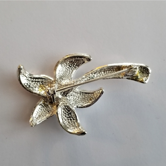 Vintage palm tree brooch silver tone pin tropical blue rhinestones - Picture 5 of 6